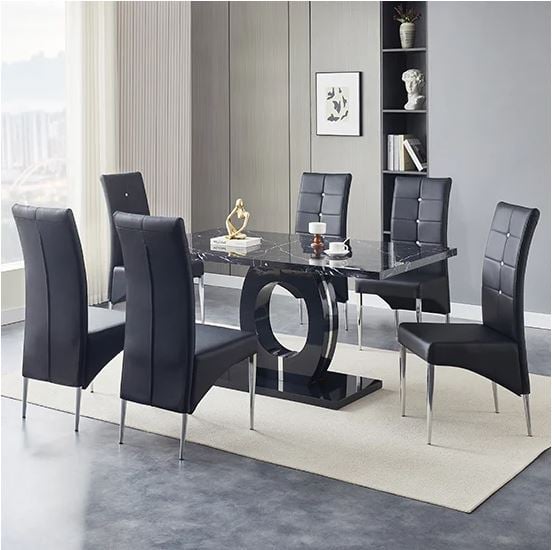 Halifax Milano Effect High Gloss Dining Table 6 Versilia Black Chairs