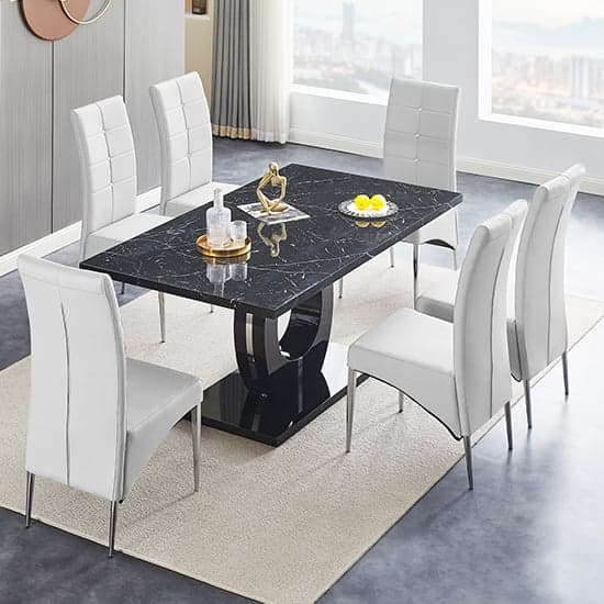 Halifax Milano Effect High Gloss Dining Table 6 Versilia White Chairs