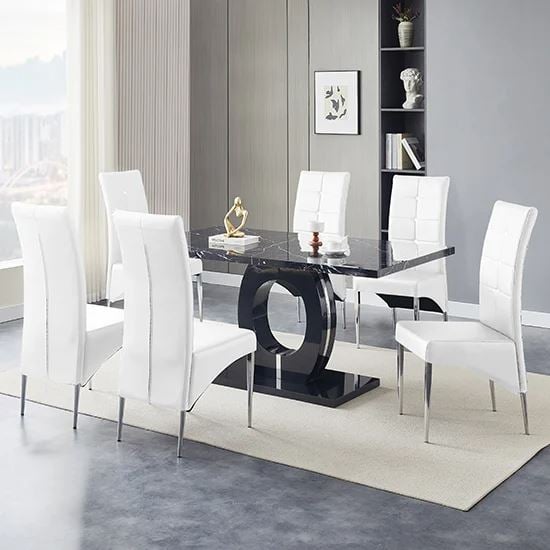 Halifax Milano Effect High Gloss Dining Table 6 Versilia White Chairs
