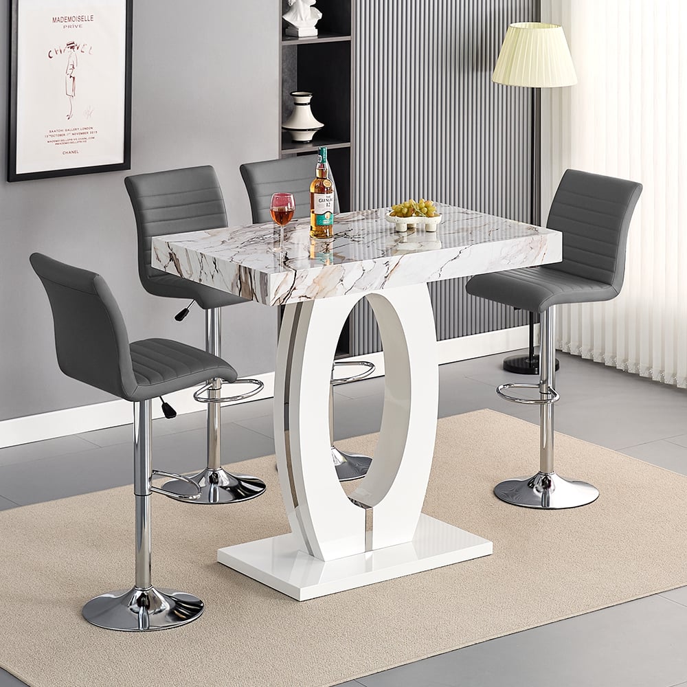 Halifax Milo Marble Effect Bar Table With 4 Rifle Grey Stools
