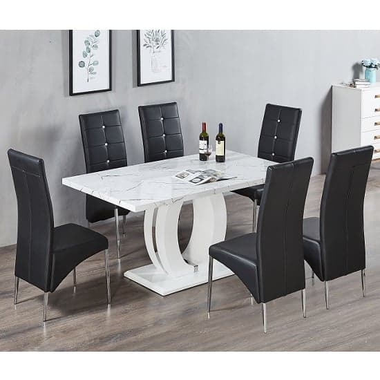 Halifax Vida Marble Effect Dining Table With 6 Versilia Black Chairs