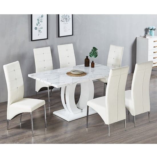 Halifax Vida Marble Effect Dining Table With 6 Versilia White Chairs