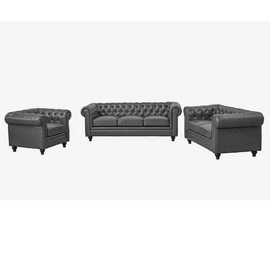 Hampton Chesterfield Faux Leather 3+2+1 Sofa Set In Vintage Grey