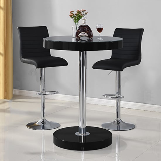 Hixson Bar Table In Black With 2 Rifle Black Bar Stools