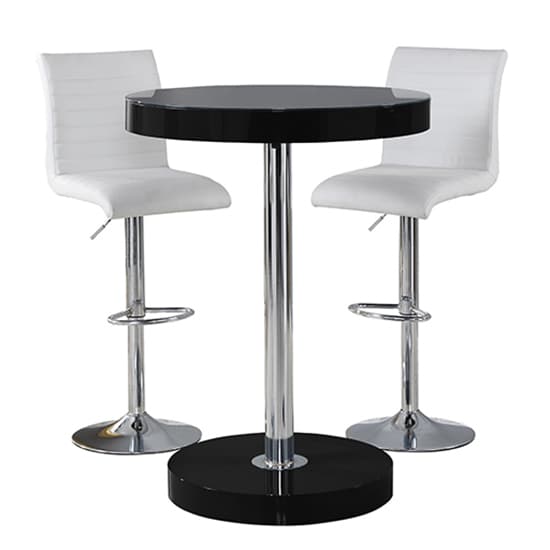 Hixson Bar Table In Black With 2 Rifle White Bar Stools