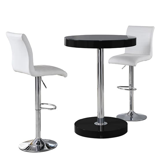 Hixson Bar Table In Black With 2 Rifle White Bar Stools