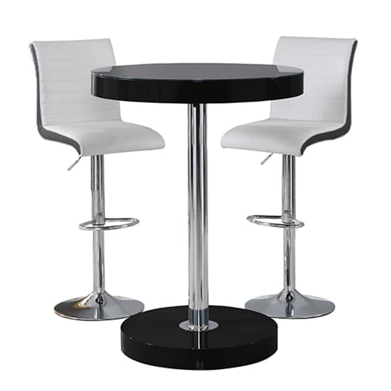 Hixson Bar Table In Black With 2 Riga White And Black Bar Stools