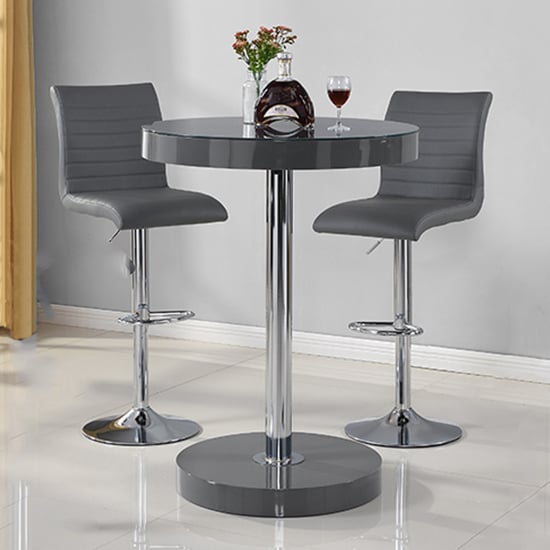 Hixson Bar Table In Grey With 2 Rifle Grey Bar Stools