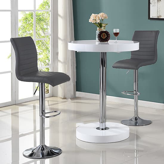 Hixson Bar Table In White With 2 Rifle Grey Bar Stools