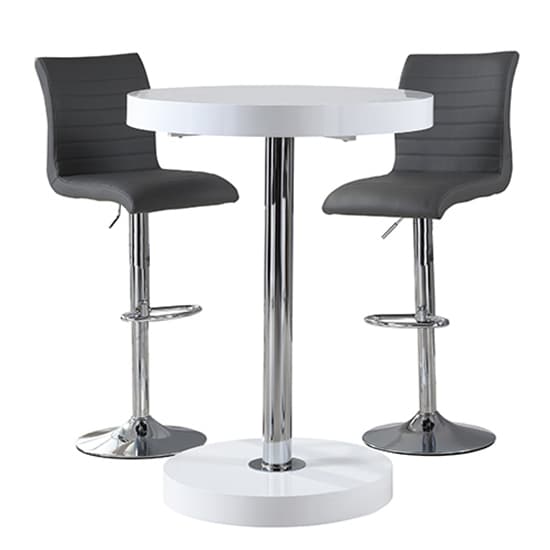 Hixson Bar Table In White With 2 Rifle Grey Bar Stools