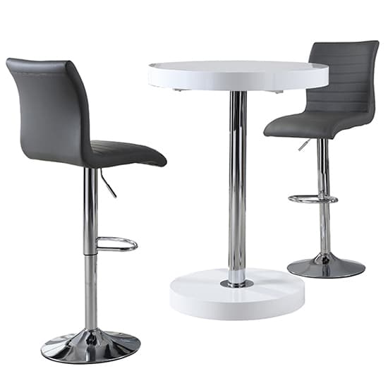 Hixson Bar Table In White With 2 Rifle Grey Bar Stools