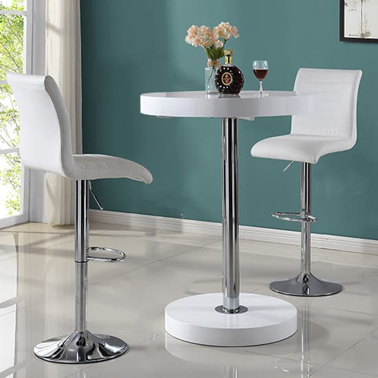 Hixson Bar Table In White With 2 Rifle White Bar Stools