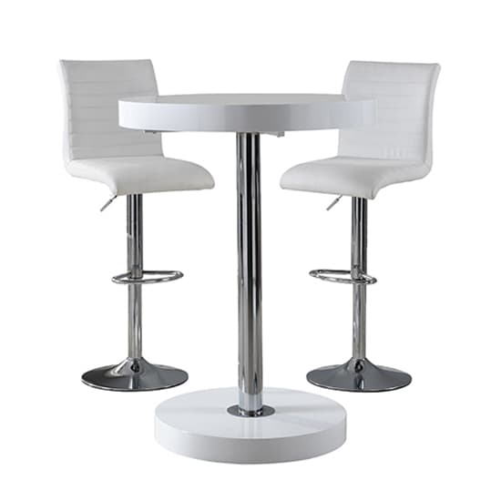 Hixson Bar Table In White With 2 Rifle White Bar Stools