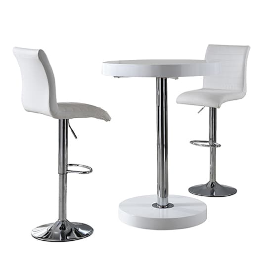 Hixson Bar Table In White With 2 Rifle White Bar Stools