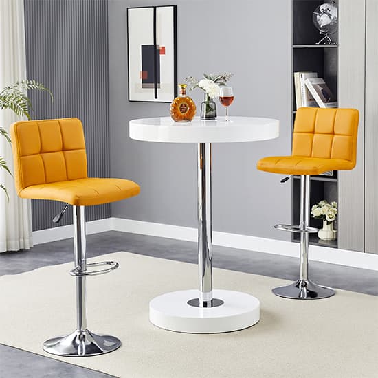 Hixson White High Gloss Bar Table With 2 Concord Curry Stools