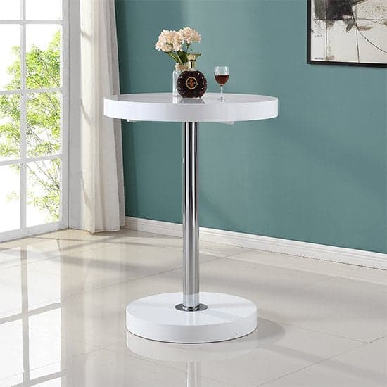 Hixson White High Gloss Bar Table With 4 Canyon Teal Stools