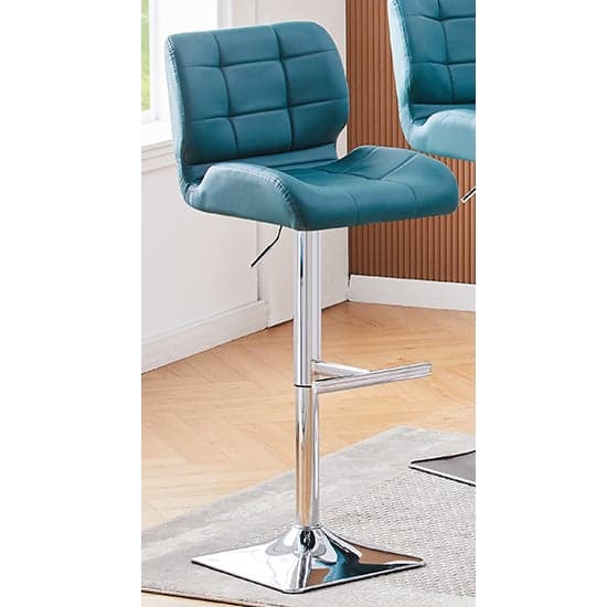 Hixson White High Gloss Bar Table With 4 Canyon Teal Stools