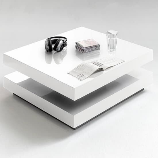 Huron Rotating Square High Gloss Coffee Table In White