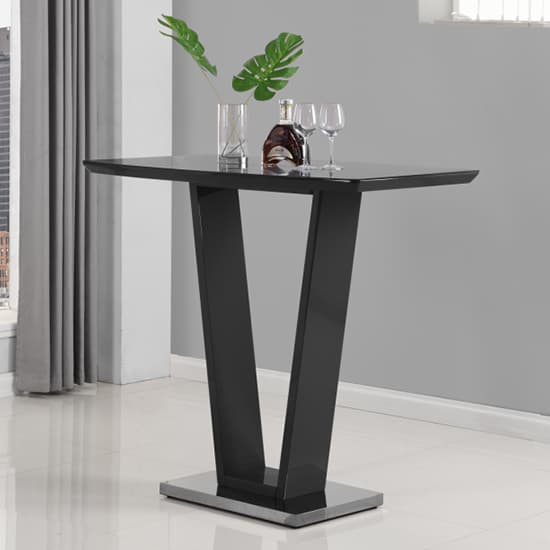 Indio Black High Gloss Bar Table With 4 Rifle White Stools