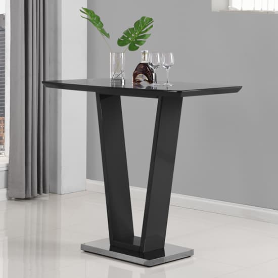 Indio Black High Gloss Bar Table With 4 Riga White Black Stools