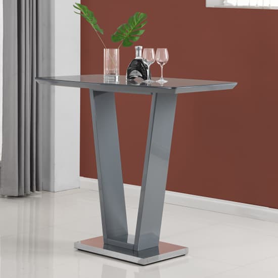 Indio Grey High Gloss Bar Table With 4 Rifle Black Stools