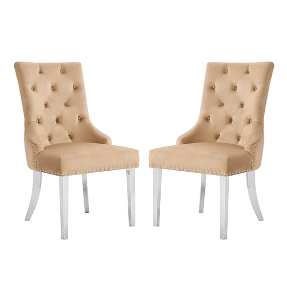 Irvine Champagne Velvet Button Back Dining Chairs In Pair