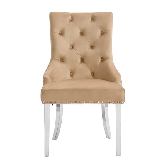 Irvine Champagne Velvet Button Back Dining Chairs In Pair