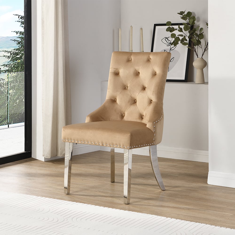 Irvine Velvet Button Back Dining Chair In Champagne