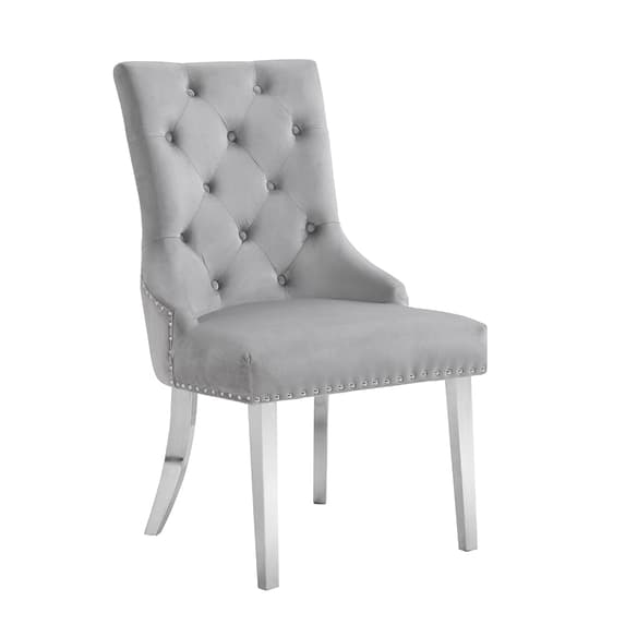 Irvine Velvet Button Back Dining Chair In Grey