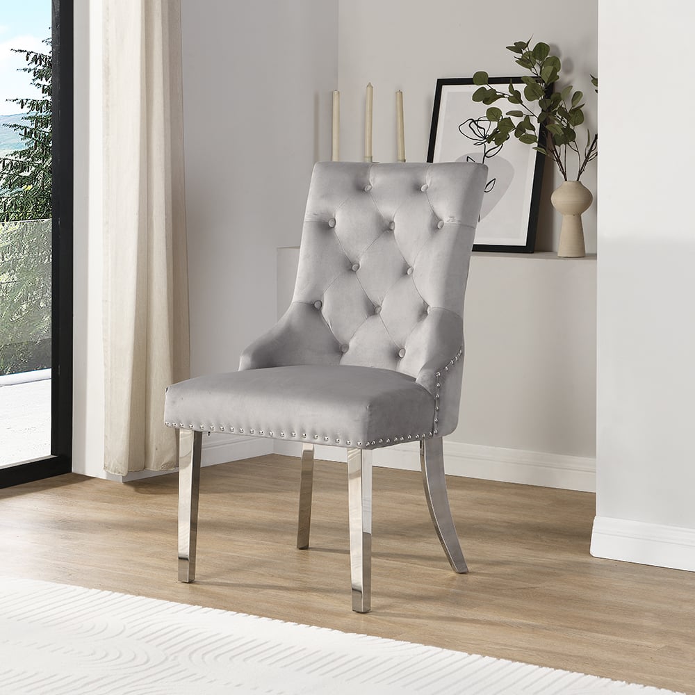 Irvine Velvet Button Back Dining Chair In Grey