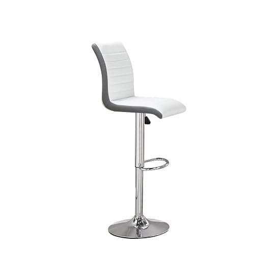Joliet Clear Glass Top Bar Table With 4 Riga White Grey Stools