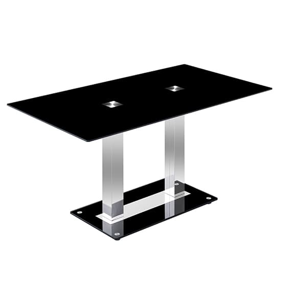 Joliet Large Black Glass Dining Table With Chrome Supports