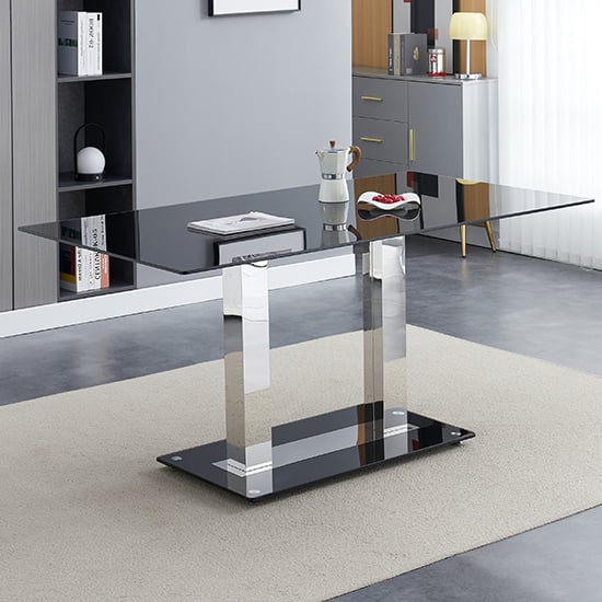 Joliet Large Black Glass Dining Table With Chrome Supports