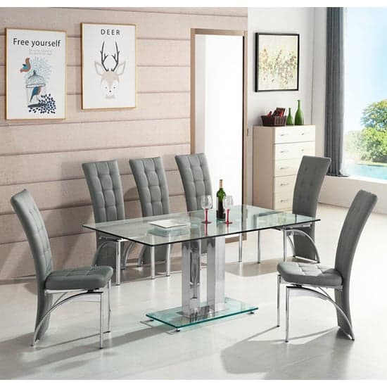 Joliet Large Clear Glass Dining Table With Chrome Supports