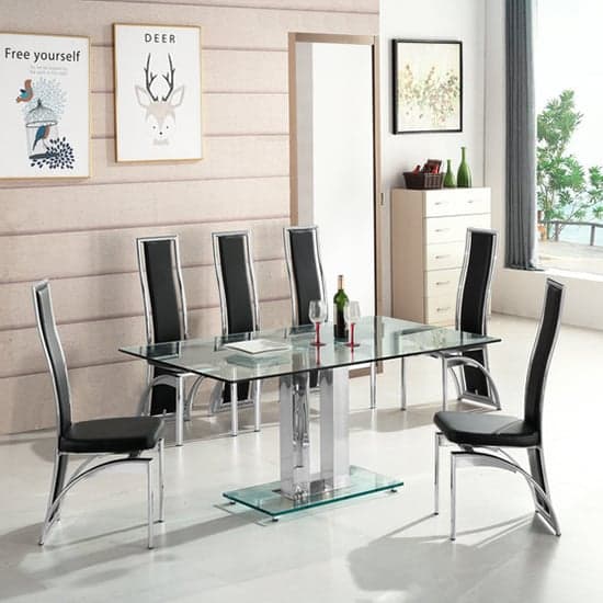 Joliet Large Clear Glass Dining Table With Chrome Supports