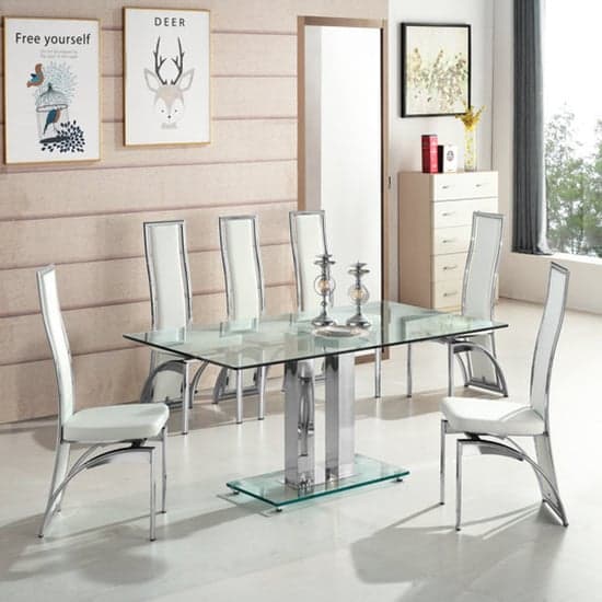 Joliet Large Clear Glass Dining Table With Chrome Supports