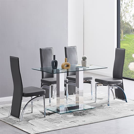 Joliet Small Clear Glass Dining Table With Chrome Supports