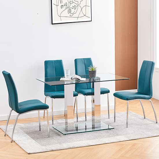 Joliet Small Clear Glass Dining Table With Chrome Supports