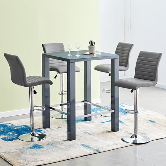 Joplin High Gloss Bar Table Square Glass Top In Grey