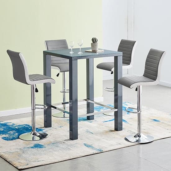 Joplin High Gloss Bar Table Square Glass Top In Grey