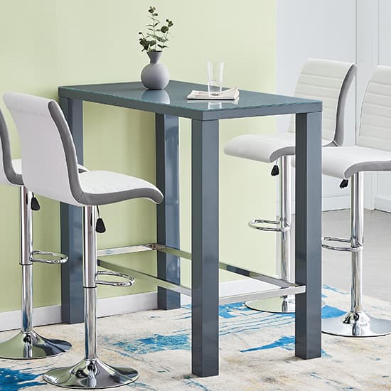 Joplin Rectangular Glass Grey Bar Table 4 Riga White Grey Stools