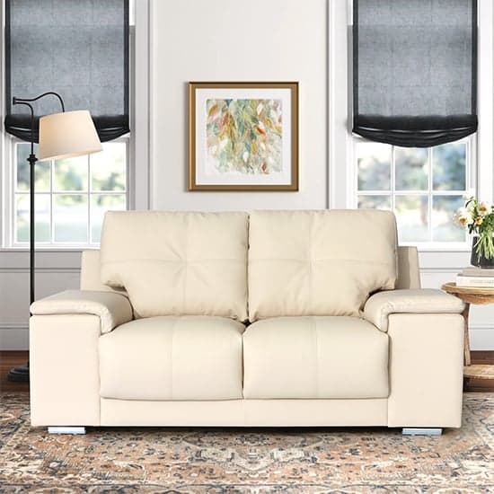 Kansas Faux Leather 2 Seater Sofa In Ivory
