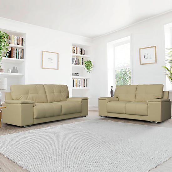 Kansas Faux Leather 3 + 2 Seater Sofa Set In Ivory