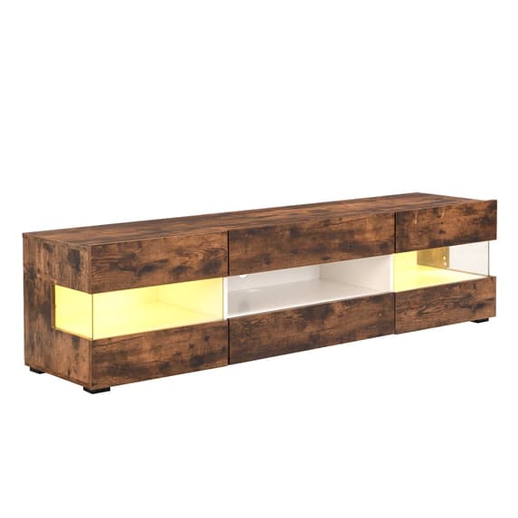 Kiefer Wooden TV Stand In Rustic Oak With LED Lighting