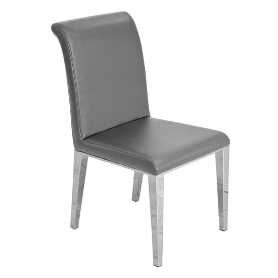 Kinston Faux Leather Dining Chair In Grey With Chrome Legs