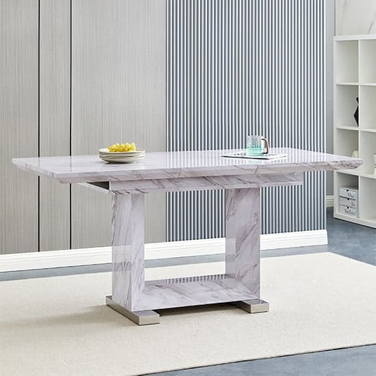 Lorain Extending Grey Dining Table With 4 Versilia Grey Chairs
