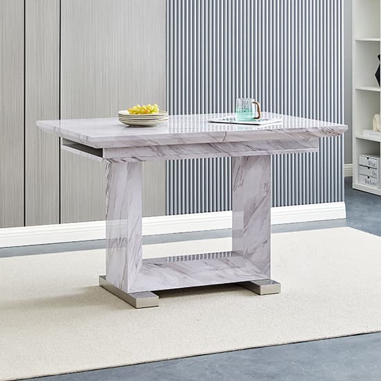 Lorain Extending Grey Dining Table With 4 Versilia Grey Chairs