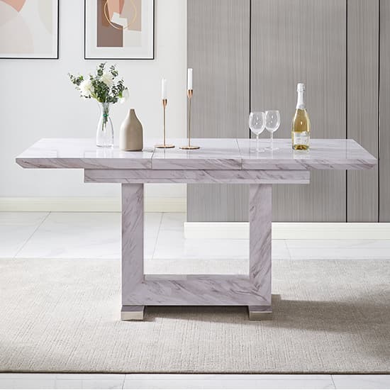 Lorain Extending Grey Dining Table With 4 Versilia Grey Chairs