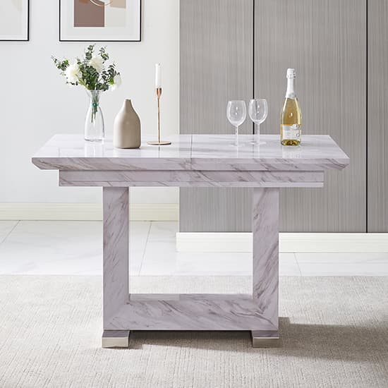 Lorain Extending Grey Dining Table With 6 Petersburg Grey Chairs