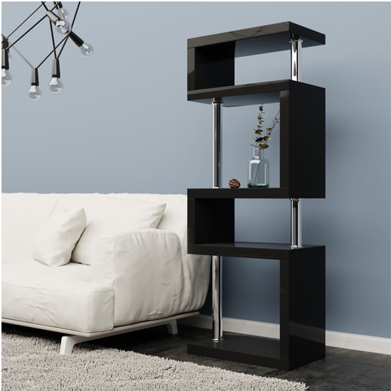 Maharani High Gloss Slim Shelving Unit In Black